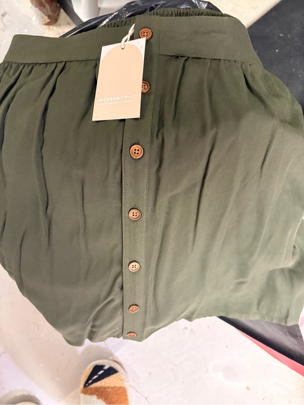 Jackson Rowe Olive Green Button-Down A-Line Skirt